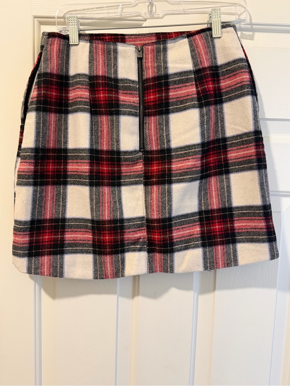 Hollister Cream Plaid Mini Skirt with Red and Black Stripes